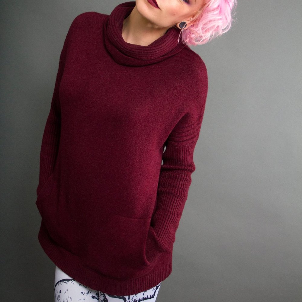 Cyrus Burgundy Turtleneck Cowl Sweater w/*POCKETS*